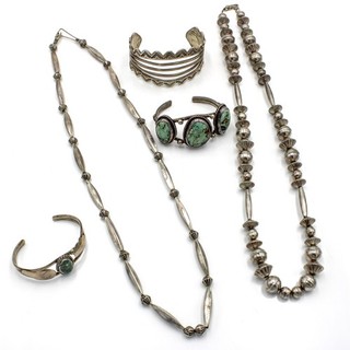 Southwest Sterling Turquoise Bench Bead Necklace Cuff Bracelet Lot of 5 #S5480 4