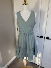 Calvin Klein Dress Knee Length Rayon Light Sage Color Size 8 Ruffle Detail