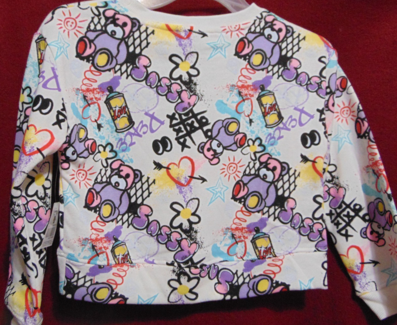 Girls Size 5/6 GRAFFITI Sassy, Bears and Hearts Fleece Top by Extremely Me NWT