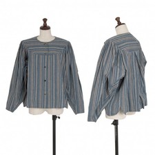 ISSEY MIYAKE ISSEY SPORT Striped Collarless Jacket Size 9 K-114977 