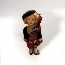 Vintage Scottish Doll With Bagpipes 1950s Plastic Souvenir 6" Tall