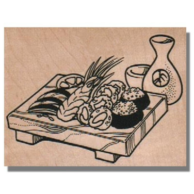 Mounted Rubber Stamp, Sushi On Wood, Food and Drink,Fish,Japanese,Eat,Roll,Asian