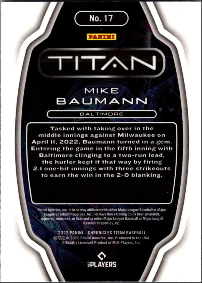 2022 titan Mike Baumann Rookie Baltimore Orioles #17 - Image 2 of 2