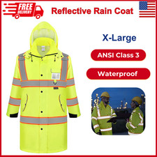 TICONN Reflective Rain Coat, Waterproof Hi Vis Safety Rain Jacket, Heavy Duty