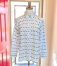 Talbots Women's Scottie Dog Cotton Button Up Shirt Size PM White Blue Collar