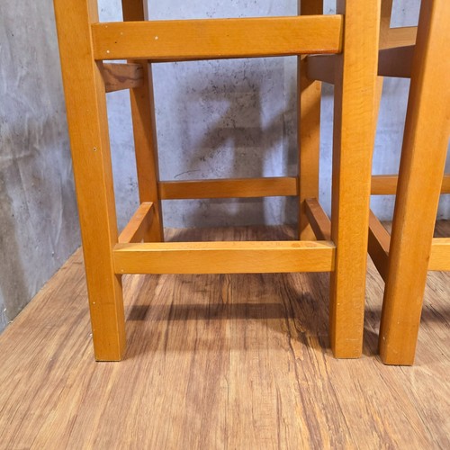 Pair of Vintage Retro Solid Wooden Mid Century Modern Vinyl Kitchen Stools Seats - Picture 5 of 17