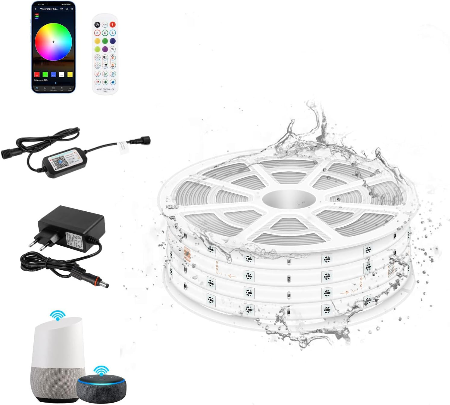 Wifi Striscia Led Esterno Impermeabile RGB, IP67 24V Striscia LED per Esterno Si