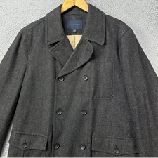 Banana Republic Mens Large Peacoat Double Breasted Gray Wool Blend Pocket EUC