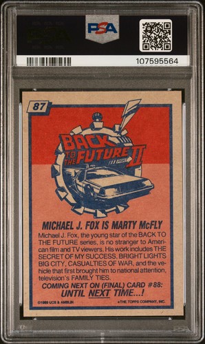 1989 TOPPS BACK TO THE FUTURE II MICHAEL J. FOX MARTY McFLY RC #87 PSA 9 Mint !! - Picture 2 of 2