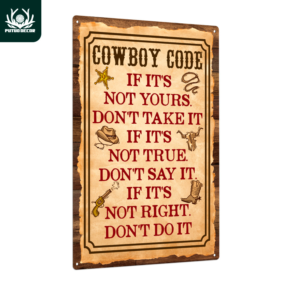 Cowboy Code Vintage Metal Tin Sign Wall Art Decor For Home Garage 8x12