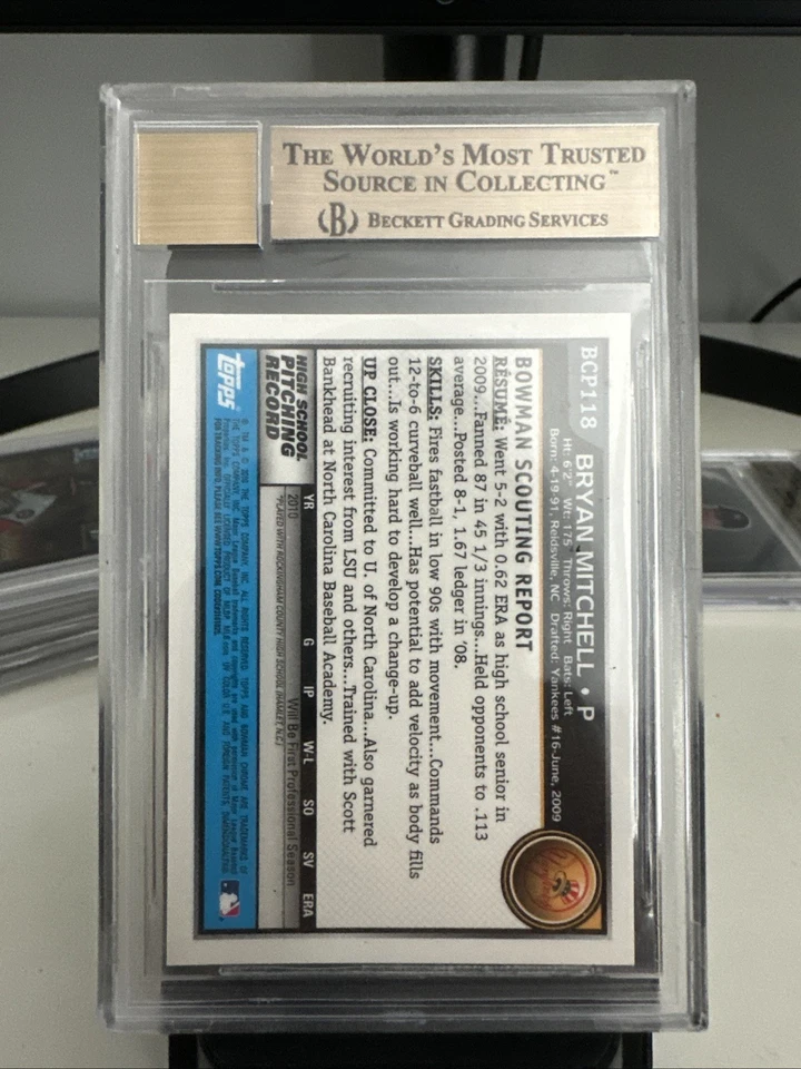 2010 Bowman Chrome - Prospects Bryan Mitchell Autographs BGS 9.5 - Image 2 of 2