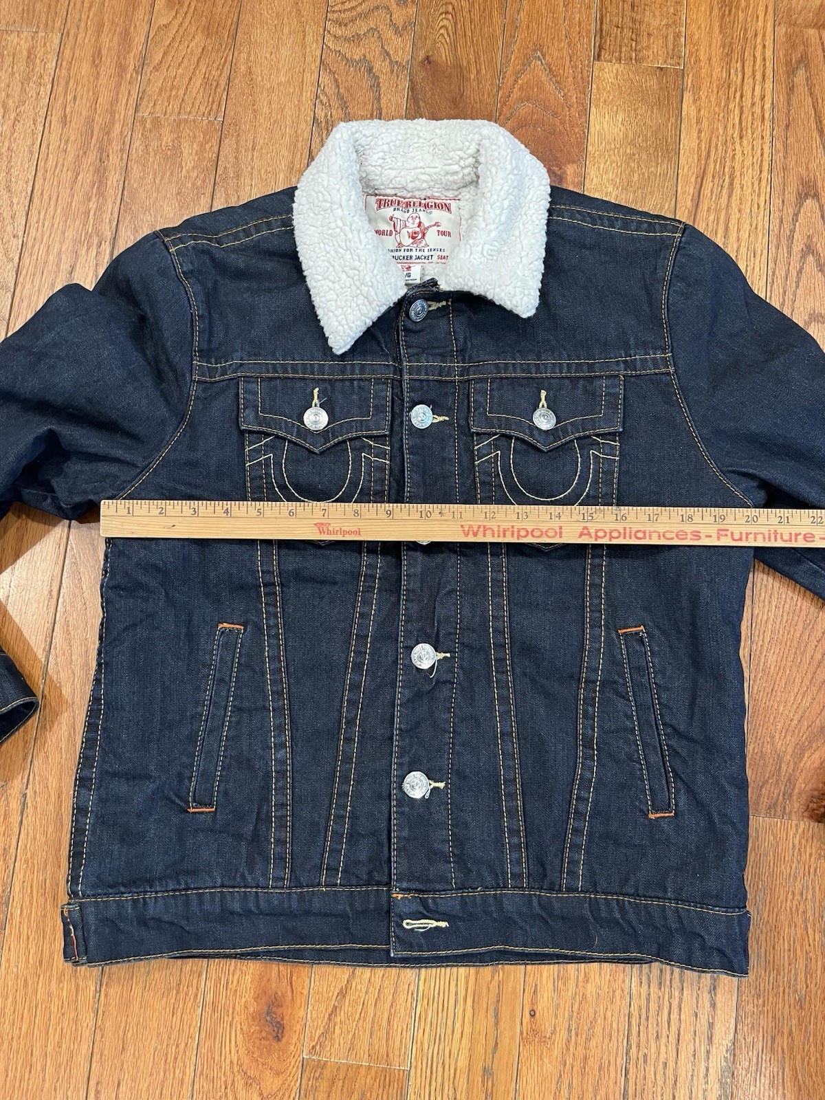 Vintage True Religion Jimmy Sherpa Lined Trucker Denim Jacket Womens Large Y2K thumbnail 5