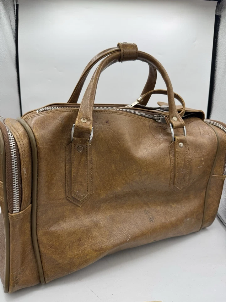 Vintage American Tourister Brown Faux Leather Travel Duffel Bag Doctor Style - Image 3 of 4
