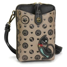 NEW CHALA GRAY BLACK CAT KITTEN PAW SNAP CELLPHONE CROSSBODY PURSE RFID PROTECT
