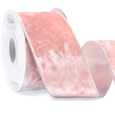 Light Pink Velvet Wired Ribbon 2.5 Inch 10 Yards Metallic Dusty Crushed