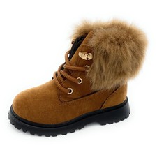 Girls Pull-On Lace-Up Comfort Combat Ankle Fur Boots Toddler