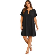 NWT MSK black midi dress sz 2X medal circle cut out v neck career casual comfy