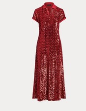 NUEVO CON ETIQUETAS Polo Ralph Lauren Rojo Lentejuelas Polo Vestido de Cóctel Talla M Cóctel Formal