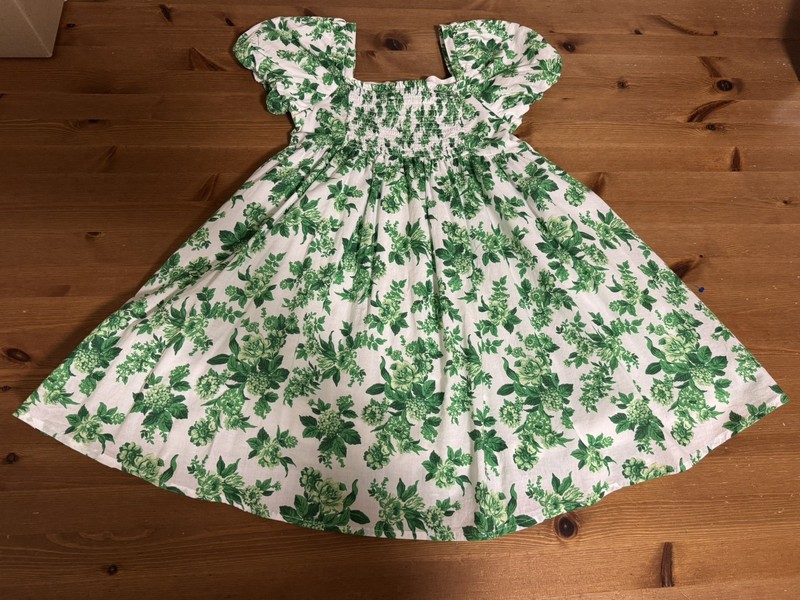 Janie and Jack Girls 7 Green Smocked Floral Lined Dress 2024 EUC