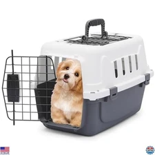 MoNiBloom 18" Grey 2-Door Hard-Sided Cat & Dog Carrier - Top Loading, Ventilated