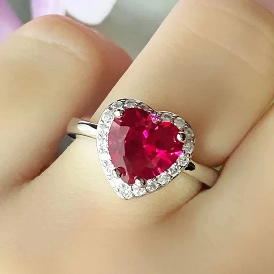 4.50 Ct Heart Cut Natural Ruby and Diamond Halo Design Ring 950 Platinum 6 7 8 - Image 3 of 4