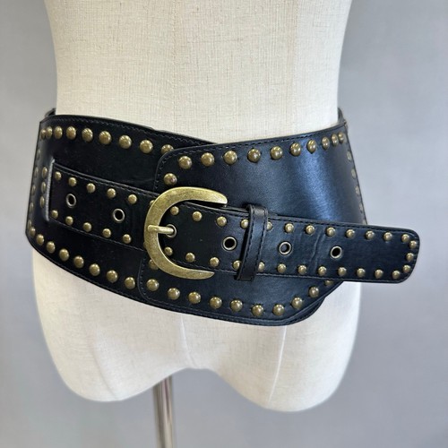 Studded Harness Wide Corset Statement Belt Size XS/S Faux Leather Moto Boho - Picture 12 of 12