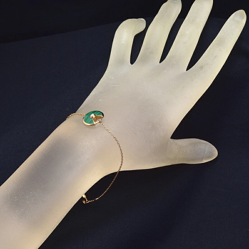 卡地亚 Amulet De Cartier 钻石孔雀石手链 18K RG 玫瑰金 6.3 英寸 2.1 克 — 第 2/4 张图片