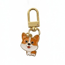 Corgi Dog Enamel Metal Keychain Charm Gold Clip Gift Animal Print New