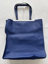 M&S Collection Blue Faux Leather Tote Bag, Pebbled, Magnetic/Zip, Inner Pockets