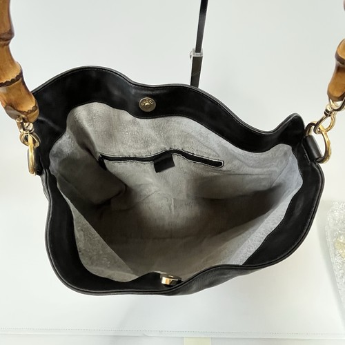 Gucci Bamboo Handbag Shoulder bag 2way Large Black Leather Authentic #442 - Picture 15 of 21