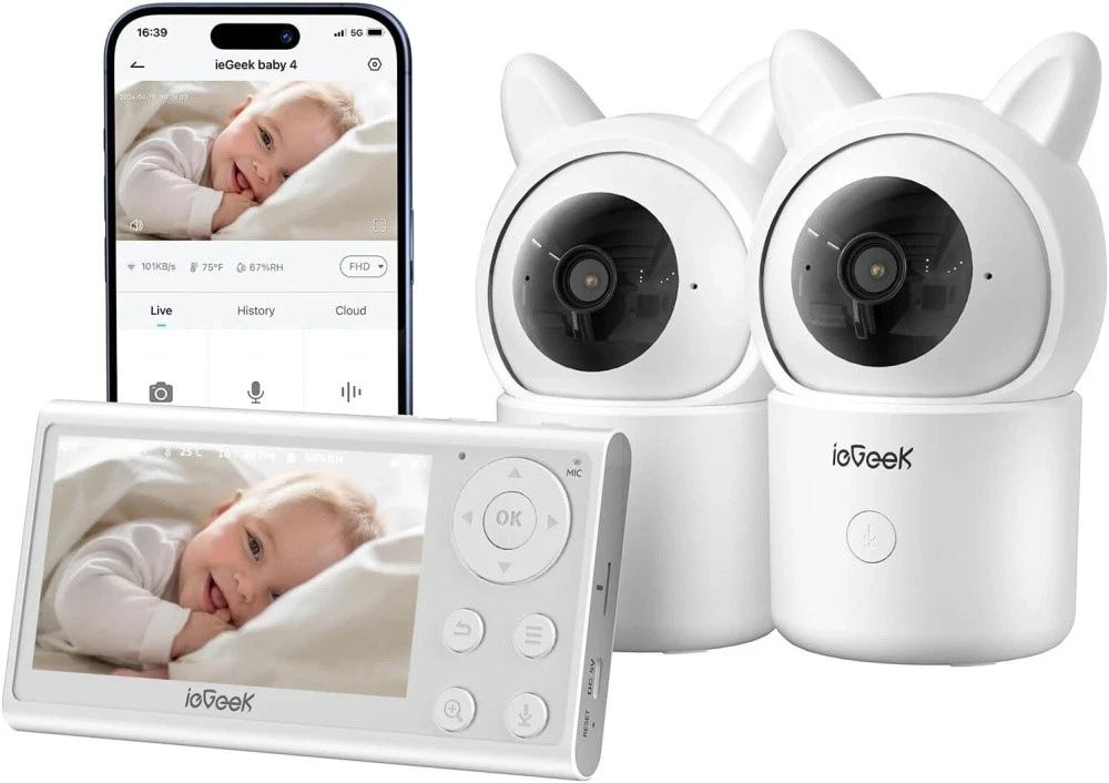 ieGeek Baby Monitor with 2 Cameras,4.3" 1080P Split-Screen Video Baby Monitor