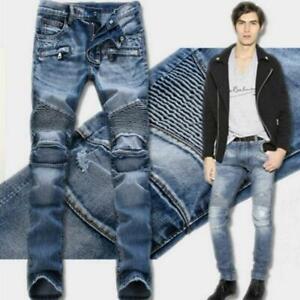 Par Overstige Gade France Style Men Moto Biker Jeans Straight Slim Fit Denim Pants Distressed  0417 | eBay