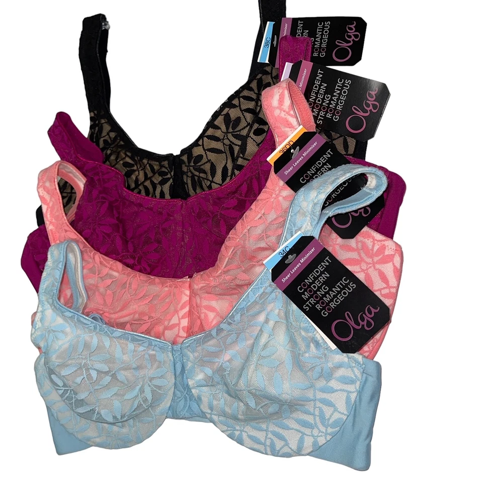 Sujetador Olga con aros minimizador encaje hojas transparentes ligero cobertura completa 35519 Foto 3 de 4