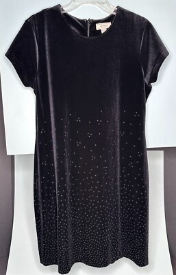 Lord Taylor Women's Black Velvet Cocktail Dress Sequins Size 14P