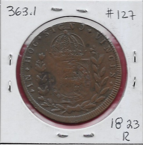 BRAZIL 40 REIS (2 VINTENS)1823-R EMPEROR PETER I LIBERATOR,BOUGHS FLANKING CROWN - Picture 2 of 2