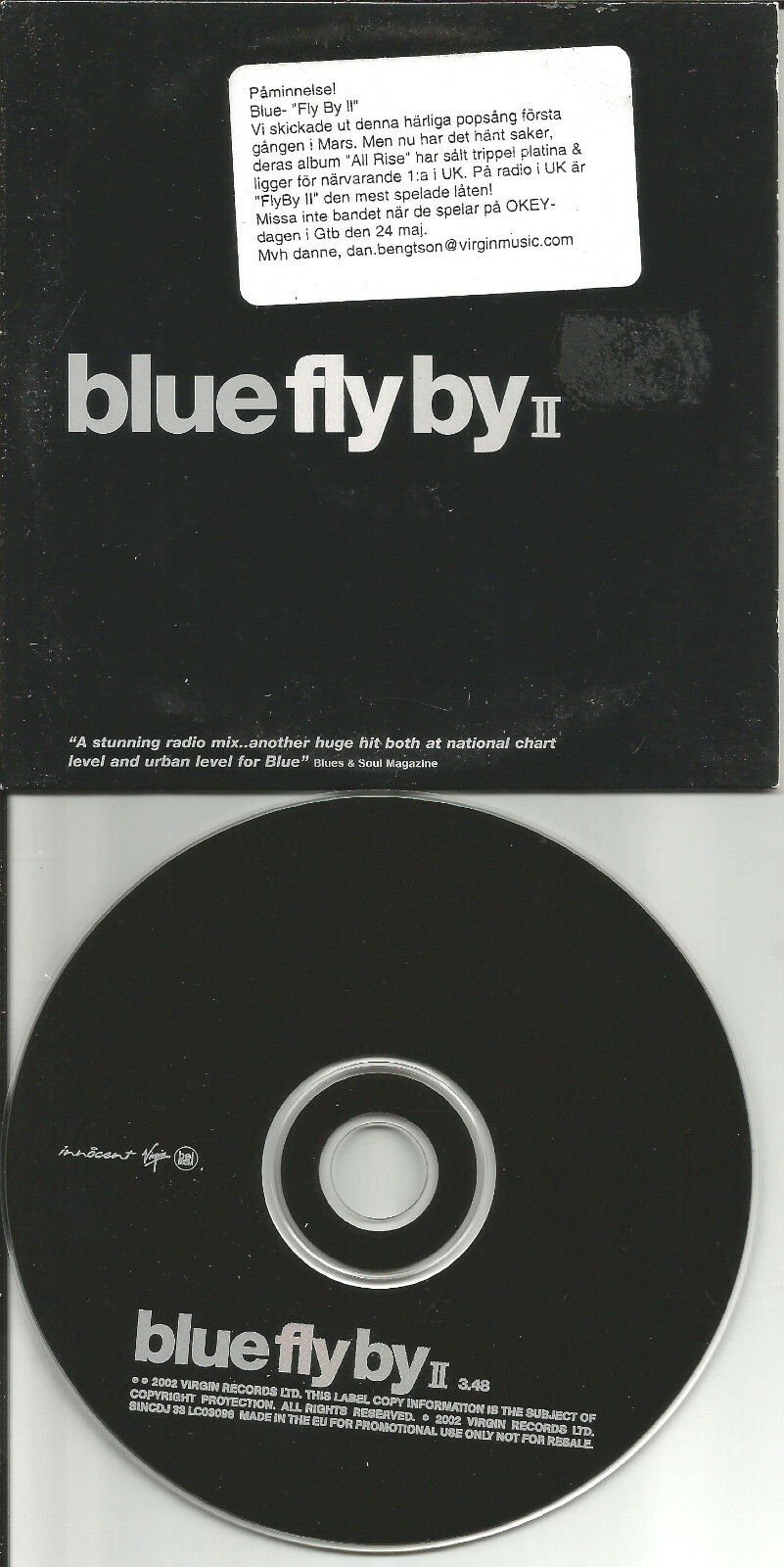 Blue Fly By II Rare 2002 Card Sleeve Europe Made Promo DJ CD Single Usa Seller