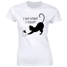 I Do What I Want with Black Cat and Coffee Image T-Shirt Women's Graphic Tee