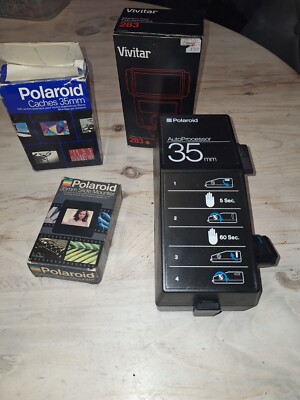 POLAROID 35MM AUTO PROCESSOR, Electronico Flash, Slide Mounter & New Slides