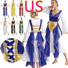 Womens Metallic Asymmetric Overlay Dress Praise Dance Lace Up Pullover Top