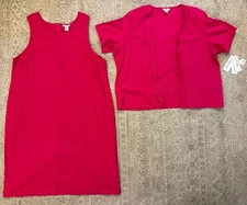 A.K.C. Pink Fuchsia Dress and Shirt Jacket Set Linen Rayon Women’s Plus 4X NWT