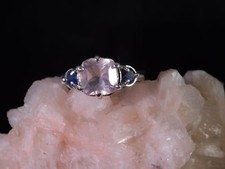 2.27 Ct. Cushion Faceted Rose Quartz  Sapphire Three-Stone Sterling Silver Ring