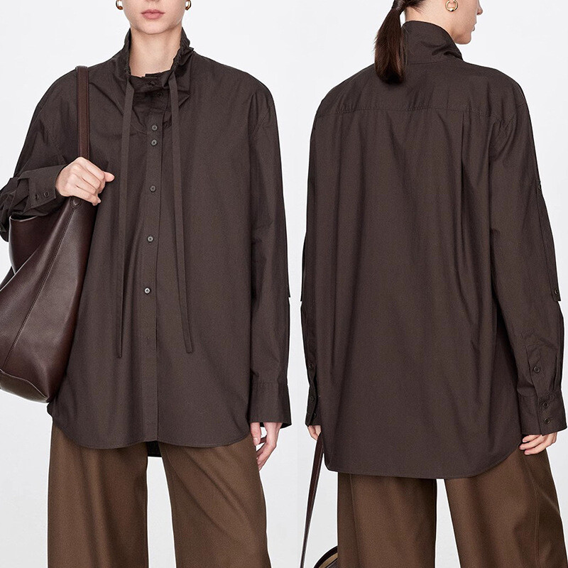 FILA Camicia donna THE ROW primavera nuova cotone maniche lunghe colletto coulisse