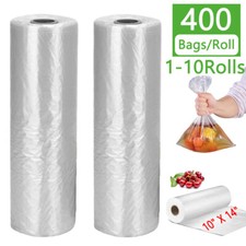 400 Bags/Roll 10" X 14" Plastic Produce Bag on a Roll Bread  Grocery Clear Bag