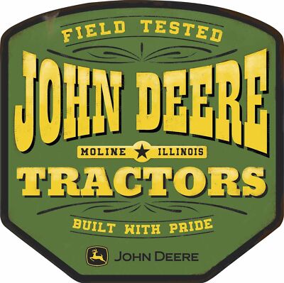 JOHN DEERE TRACTORS FIELD TESTED 36'' HEAVY DUTY USA MADE METAL ADVERTISING SIGN