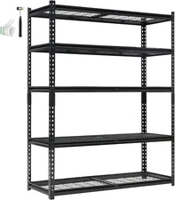5-Tier Steel Shelf Metal Storage Adjustable Garage Rack Heavy Duty Black 72 inH