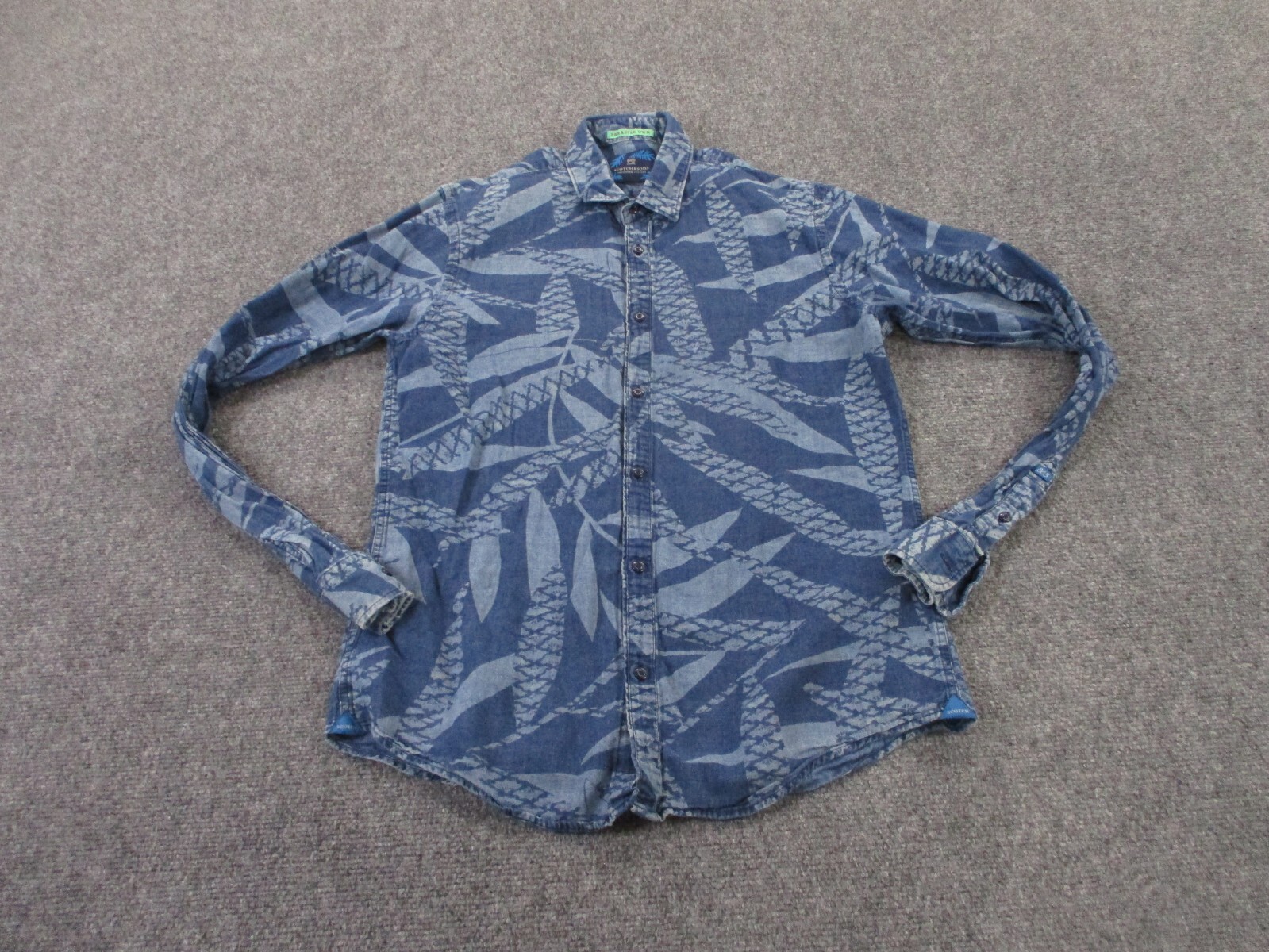 Scotch Soda Shirt Mens M Slim Chambray Denim Floral Paradise Own Hawaiian Adult