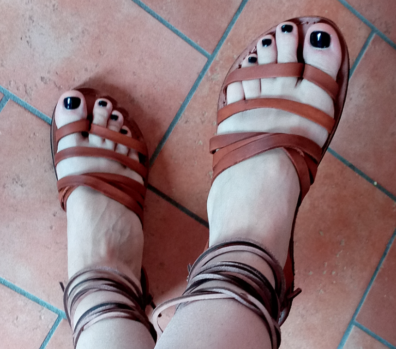 Sandales Romaines En Cuir Cognac - Fait Main En Italie, Style 'Esclave' à Lacets