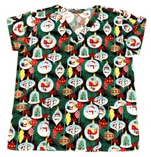 Women's Christmas Ultra Soft Medical Nursing Scrub Tops BK Snow Globes Black 2XL