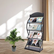 Freestanding Magazine Newspaper Book Rack Office Display Organizer Metal Stand