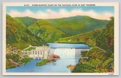 #ad #ad Hydro Electric Plant Watauga River in East Tennessee Linen Postcard c1940 $2.99